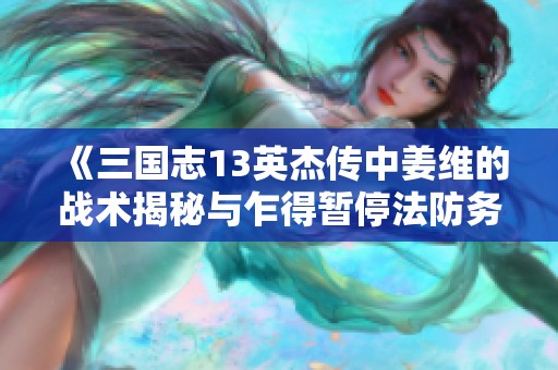 《三国志13英杰传中姜维的战术揭秘与乍得暂停法防务合作分析》